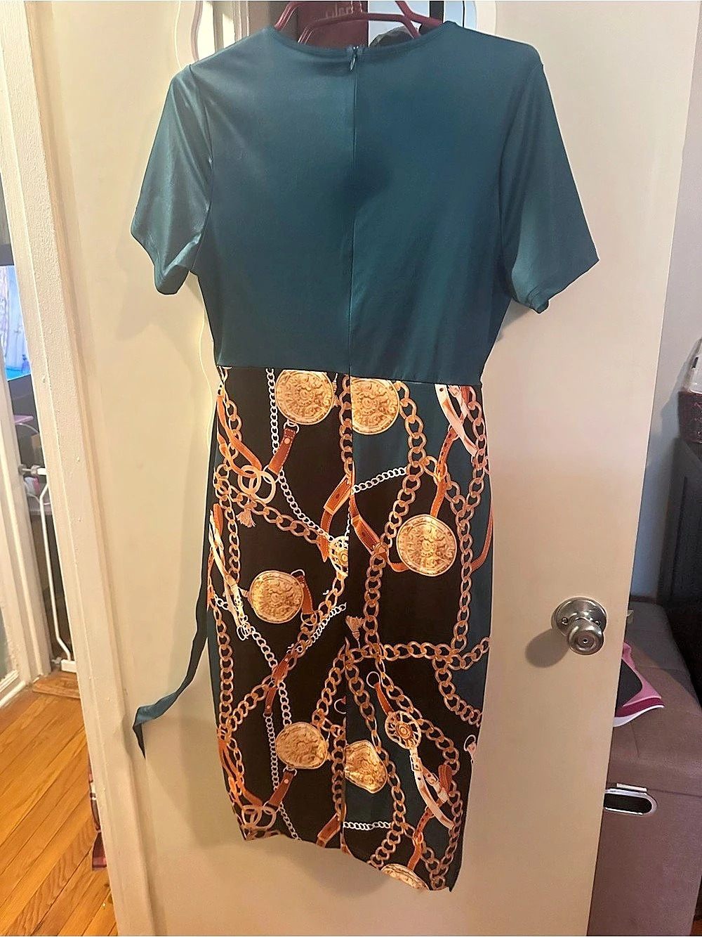 Chain Print Midi Dress in Blue & Black Size Large